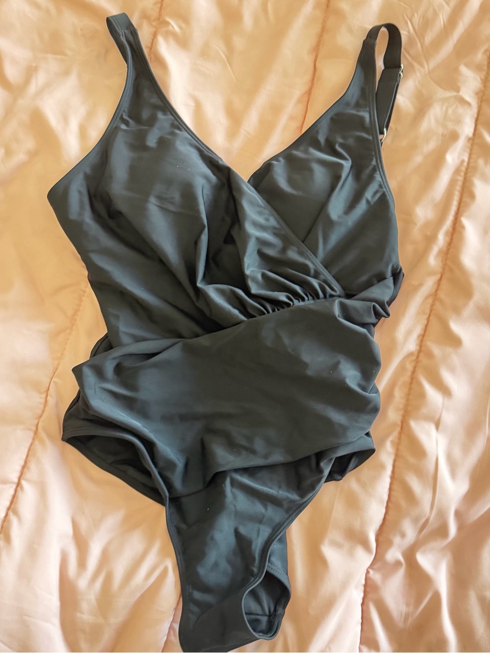 Black One-Piece Surplice Swimsuit